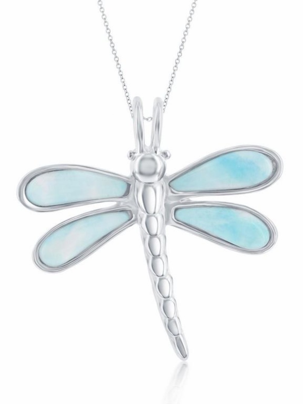 Sterling Silver 925 Larimar Turquoise Dragonfly Pendant Necklace
